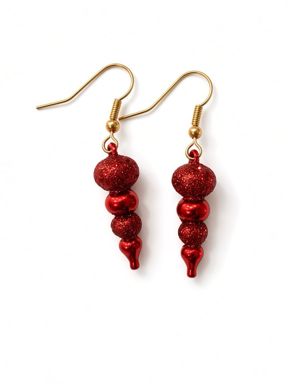 Red Glitter Dangle Drop Earrings Statement Holiday Christmas Sparkle